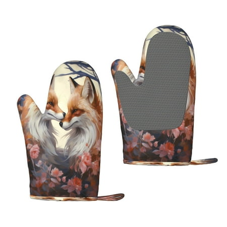 

Lukts Romantic Flower Fox for Silicone Anti-Scalding Gloves Kitchen Lanyard Gloves for Grilling Baking Cooking
