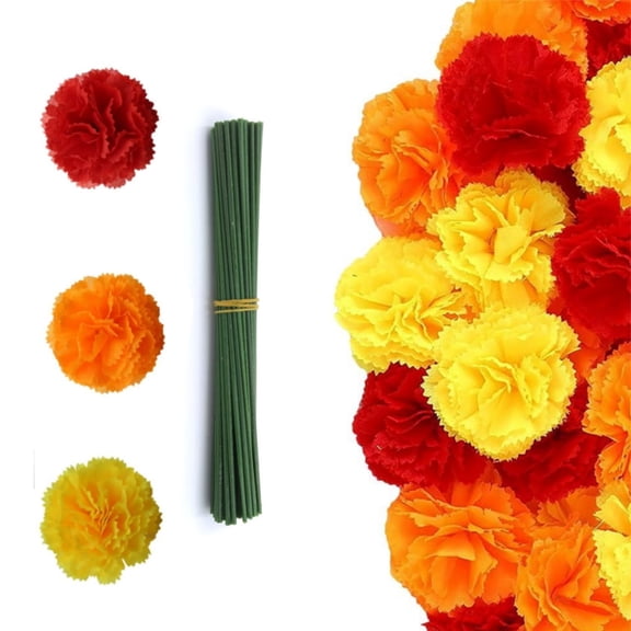 2.4x1.6in Aesthetic Flower Heads,QZS Artificial Marigold Heads Bulk,60Pack Silk Marigold Flowers for DIY Wreath,Garland,Craft,Wedding,Party