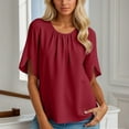 thumbnail image 2 of MIXUE Boho Tops For Women Summer Solid Color Round Neck Short Sleeve Casual Soft Pullover Shirts For Women Tshirts Outwear,Red,S, 2 of 5