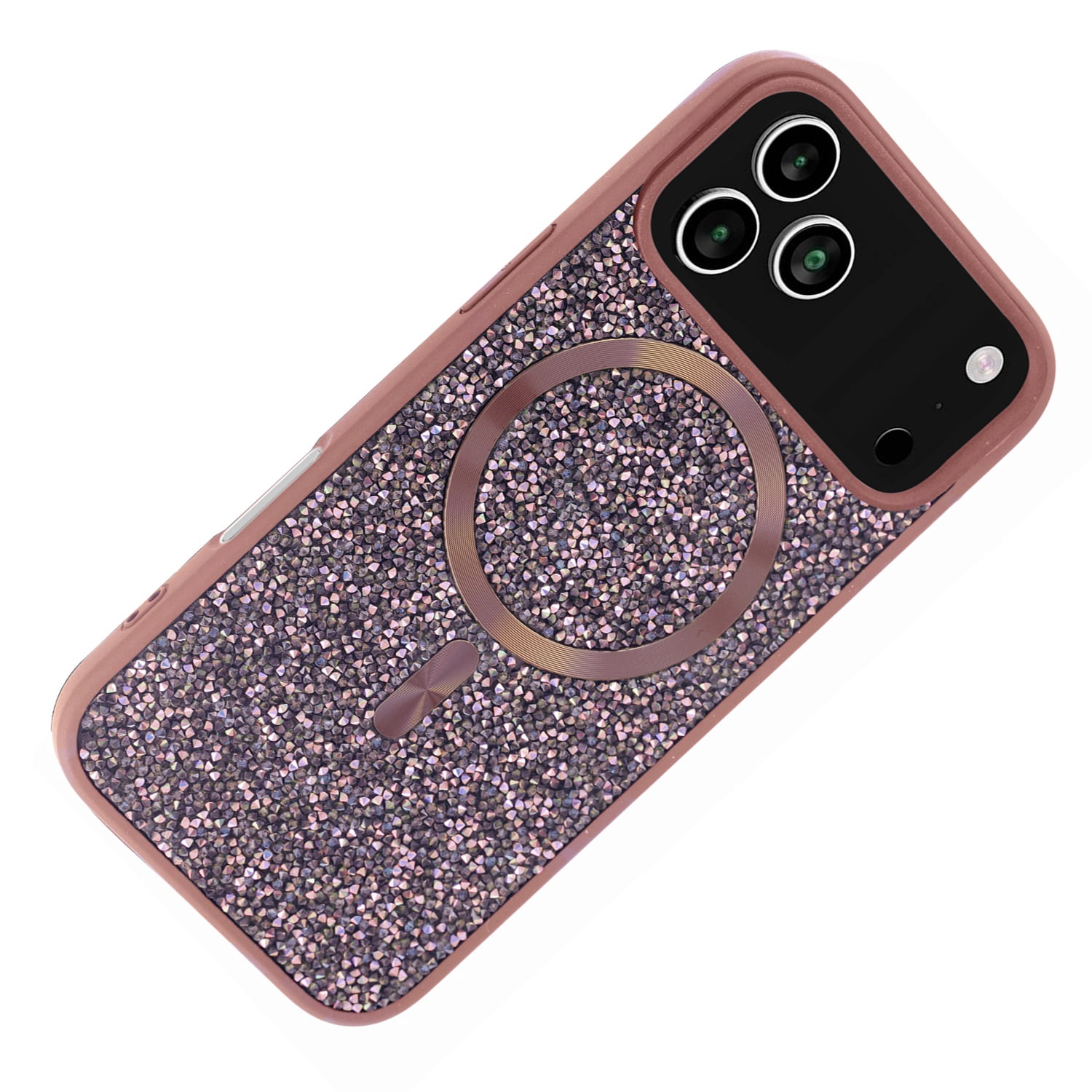Elegant Rhinestone Diamond Case for iPhone 17 Pro Max with Wireless Charging - Rose Gold