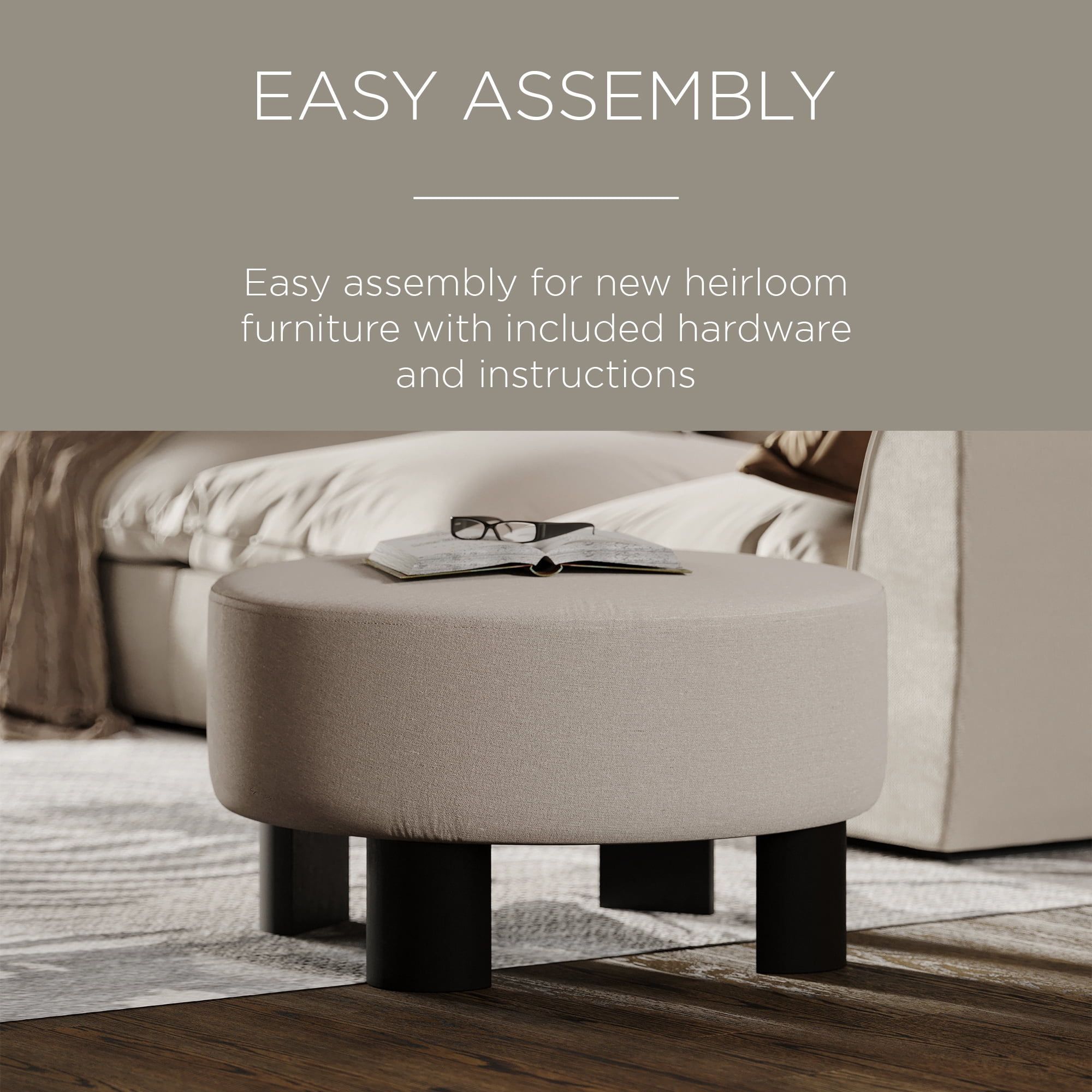 Maven Lane Celia Contemporary Upholstered Ottoman with Refined Black Wood Finish