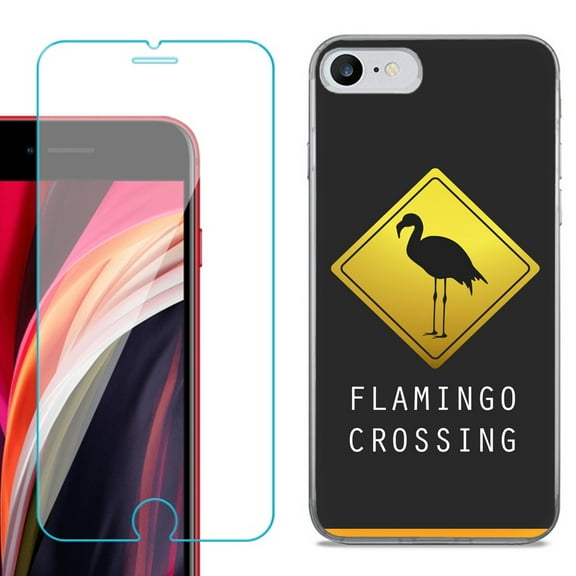 Slim-Fit Fashion Gel Phone Case for iPhone SE 2022, with Tempered Glass Screen Protector, by OneToughShield ® - Flamingo