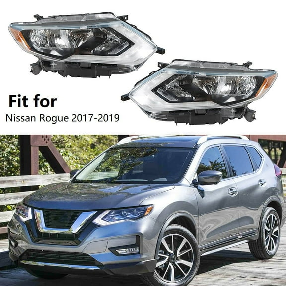 Fit for Nissan Rogue 2017-2019 Halogen Headlight Headlamp Housing Assemblies (2-Pcs, without Bulbs)