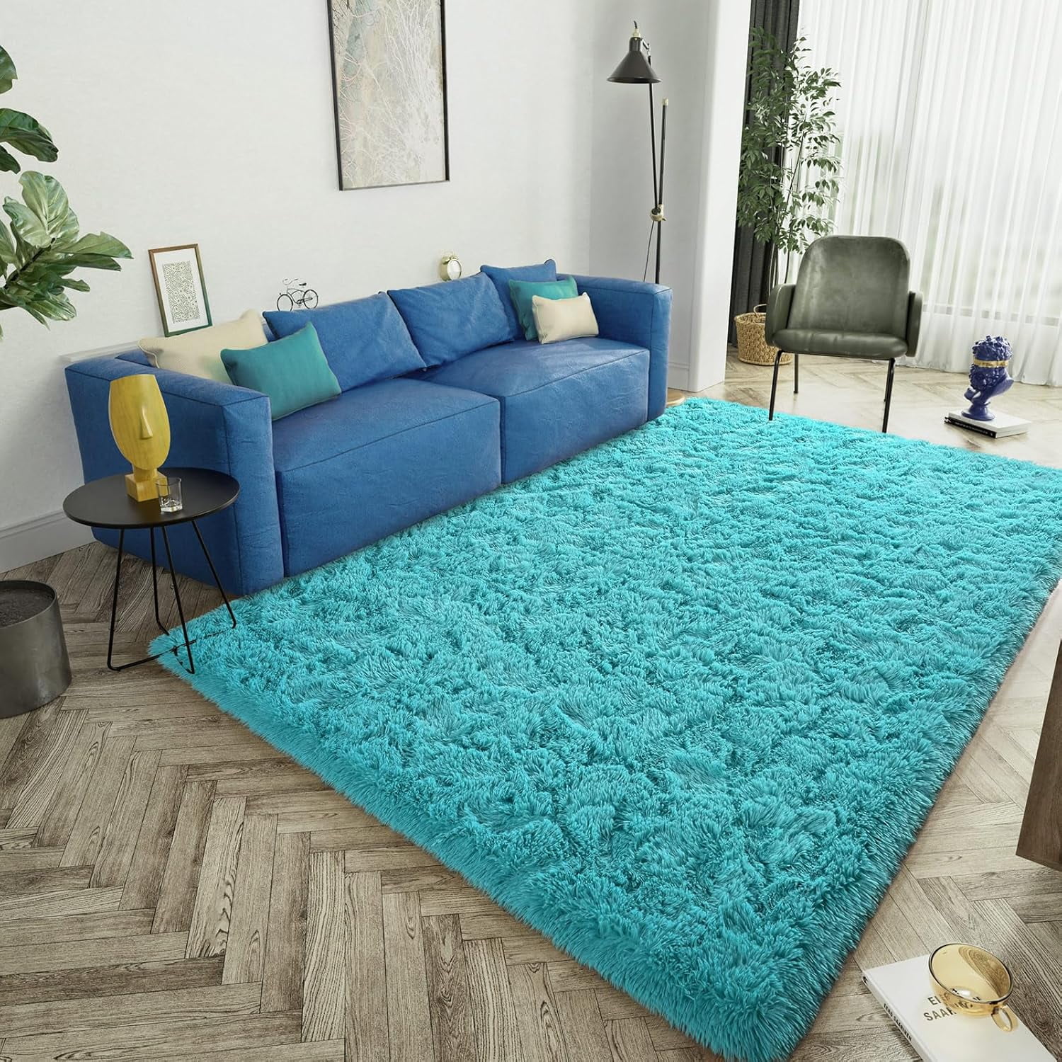 Lochas Soft Plush Fluffy Rugs Modern Indoor Shaggy Area Rug for Bedroom Living Room Home Decor Floor Carpet,8'x10',Blue