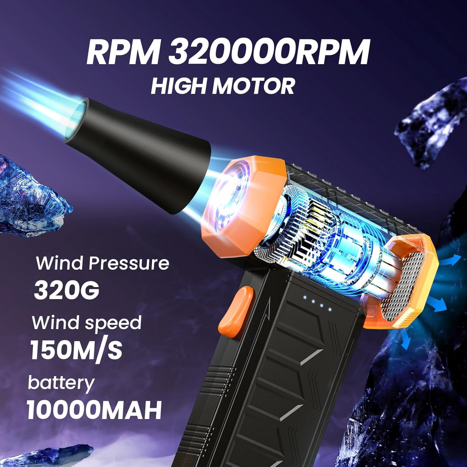 Electric Air Duster 320000 RPM, 7600mAh Rechargeable Compressed Air Duster & Blower, 3 Speed Cordless Keyboard Cleaner with LED, No Canned Air Turbo Fan for PC Computer Car