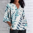 thumbnail image 1 of Xuyuer Women's 3/4 Length Sleeve Tops V Neck Casual Vacation Loose Fit S-5XL Ruffle Cuffs Shirts Dressy Flowy Tunic Tops Hawaiian Shirts Summer Floral Printed Shirt Casual Soft Tunic Tops, 1 of 5