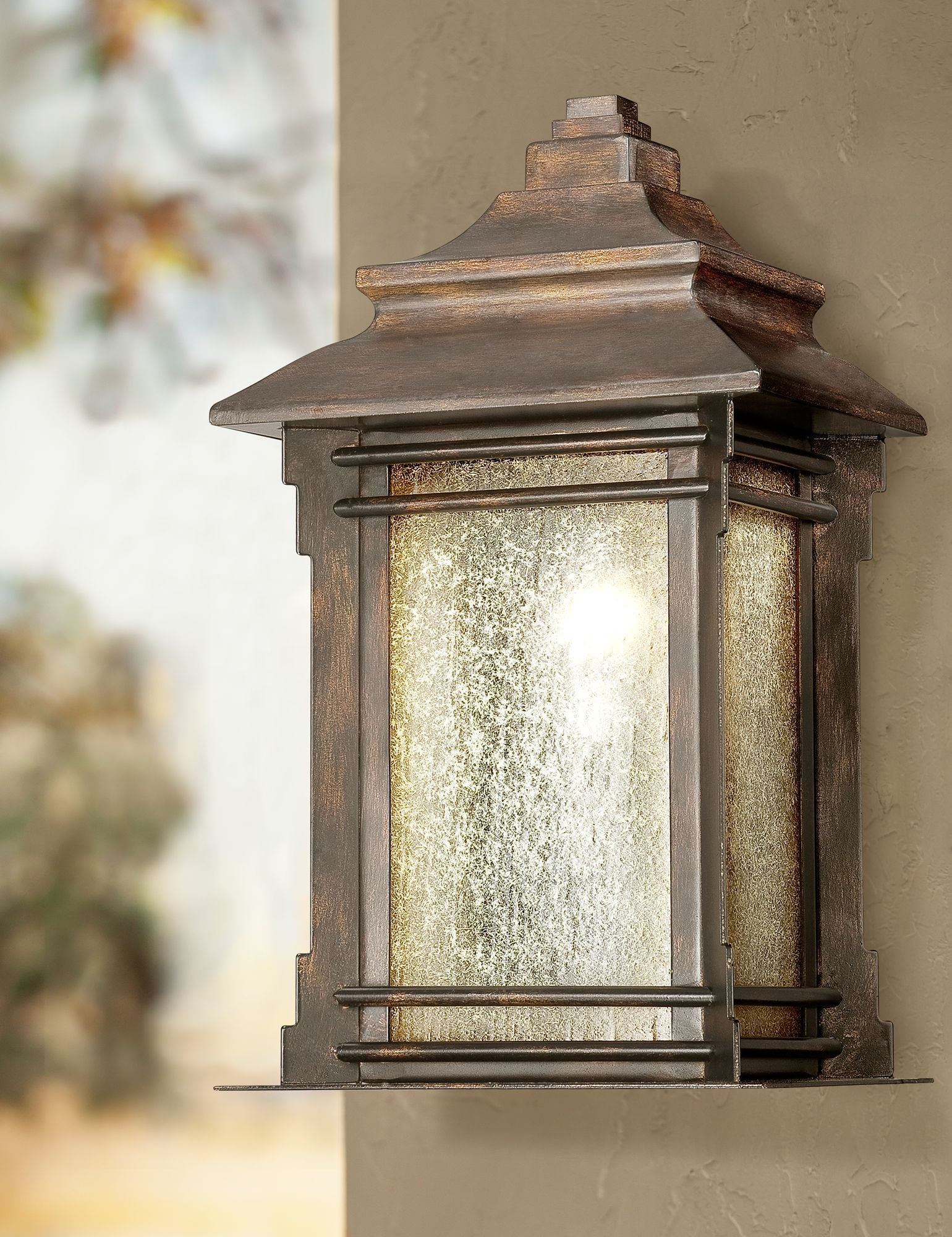 Franklin Iron Works Rustic Farmhouse Outdoor Wall Light Fixture Walnut