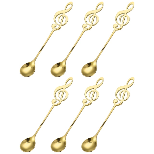 Unique Bargains Cuillère à Note de Musique en Acier Inoxydable Lot de 6 Cuillères à Café Dessert Mini 6 Pieds, Or
