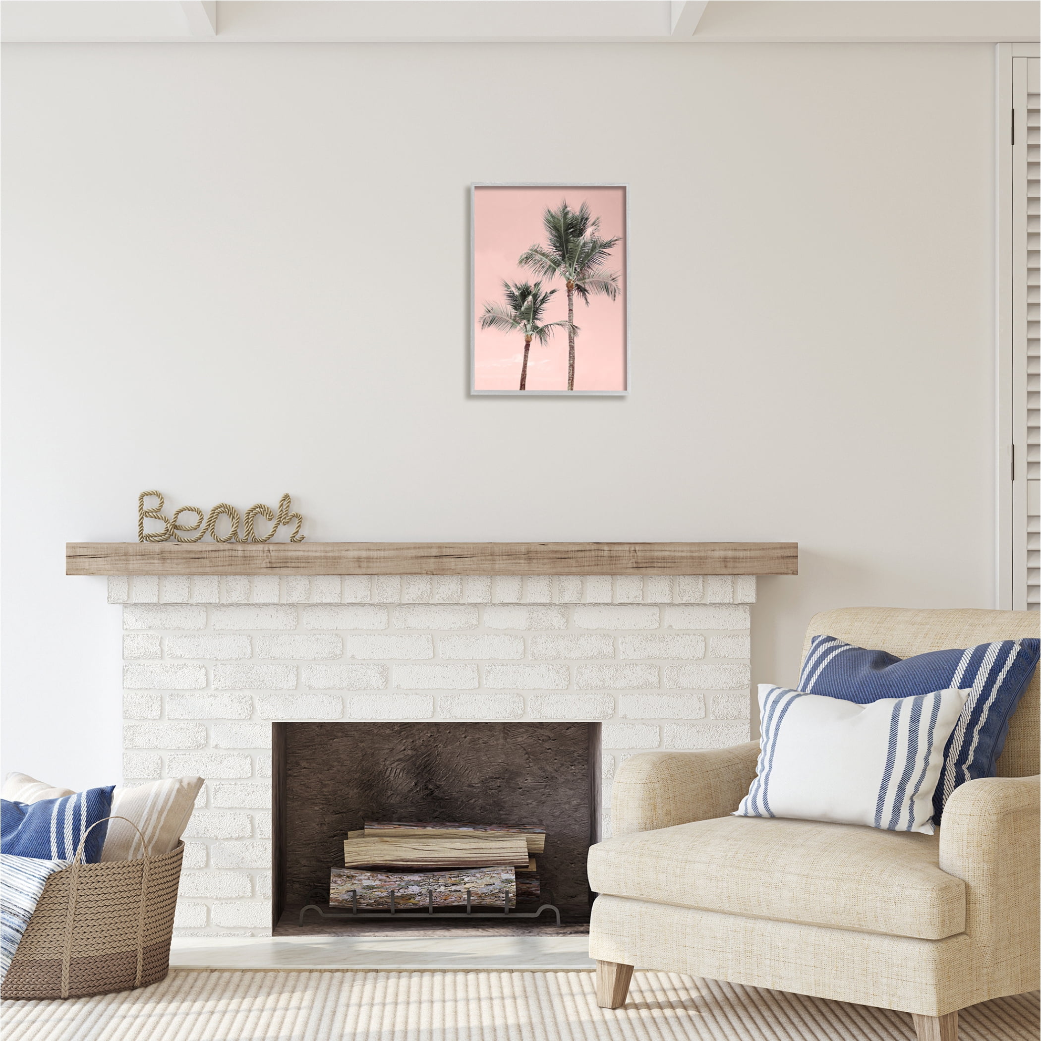 Stupell Industries Pink Summer Palm Trees Botanical & Floral Photography Gray Framed Art Print Wall Art, 16 x 20