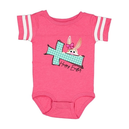 

Inktastic Happy Easter Cute Peeking Bunny and Plaid Cross Gift Baby Boy or Baby Girl Bodysuit