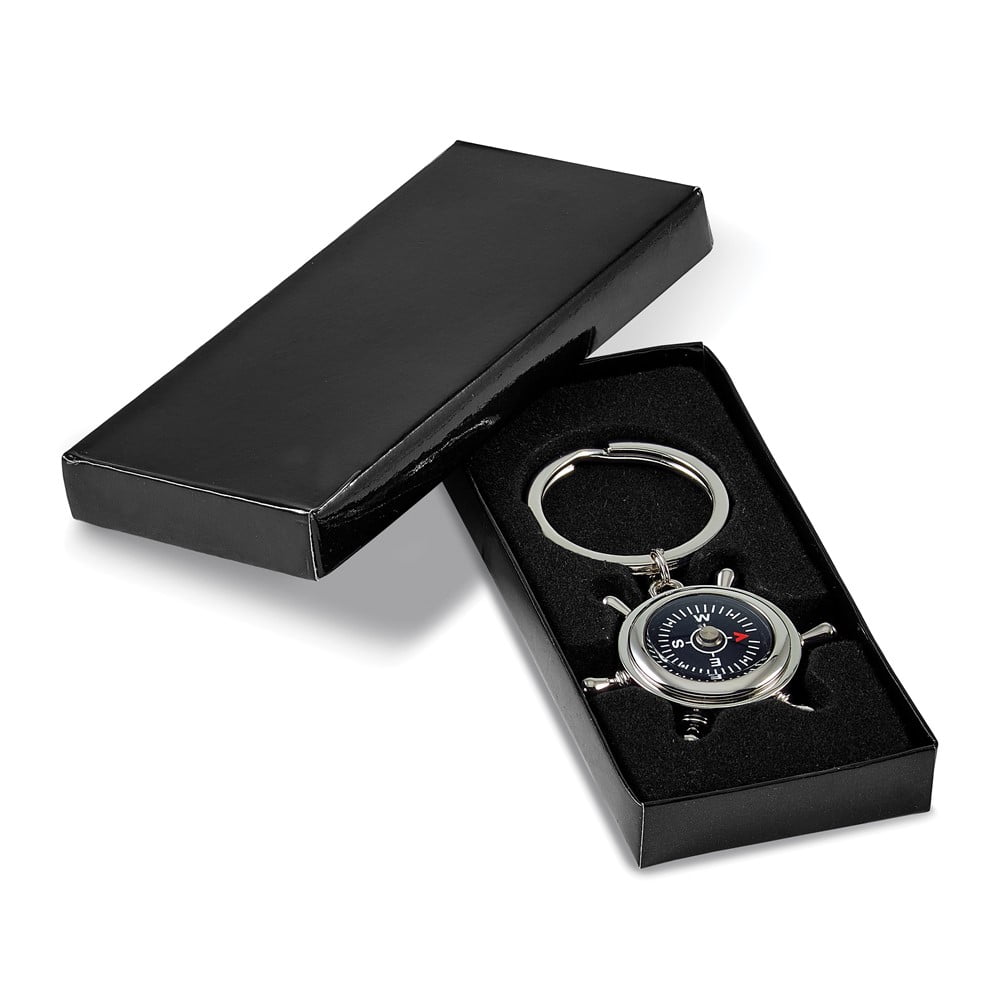 Bey-Berk International BB210 Nickel Plated Key Ring with Compass & Ships Wheel Design, Silver