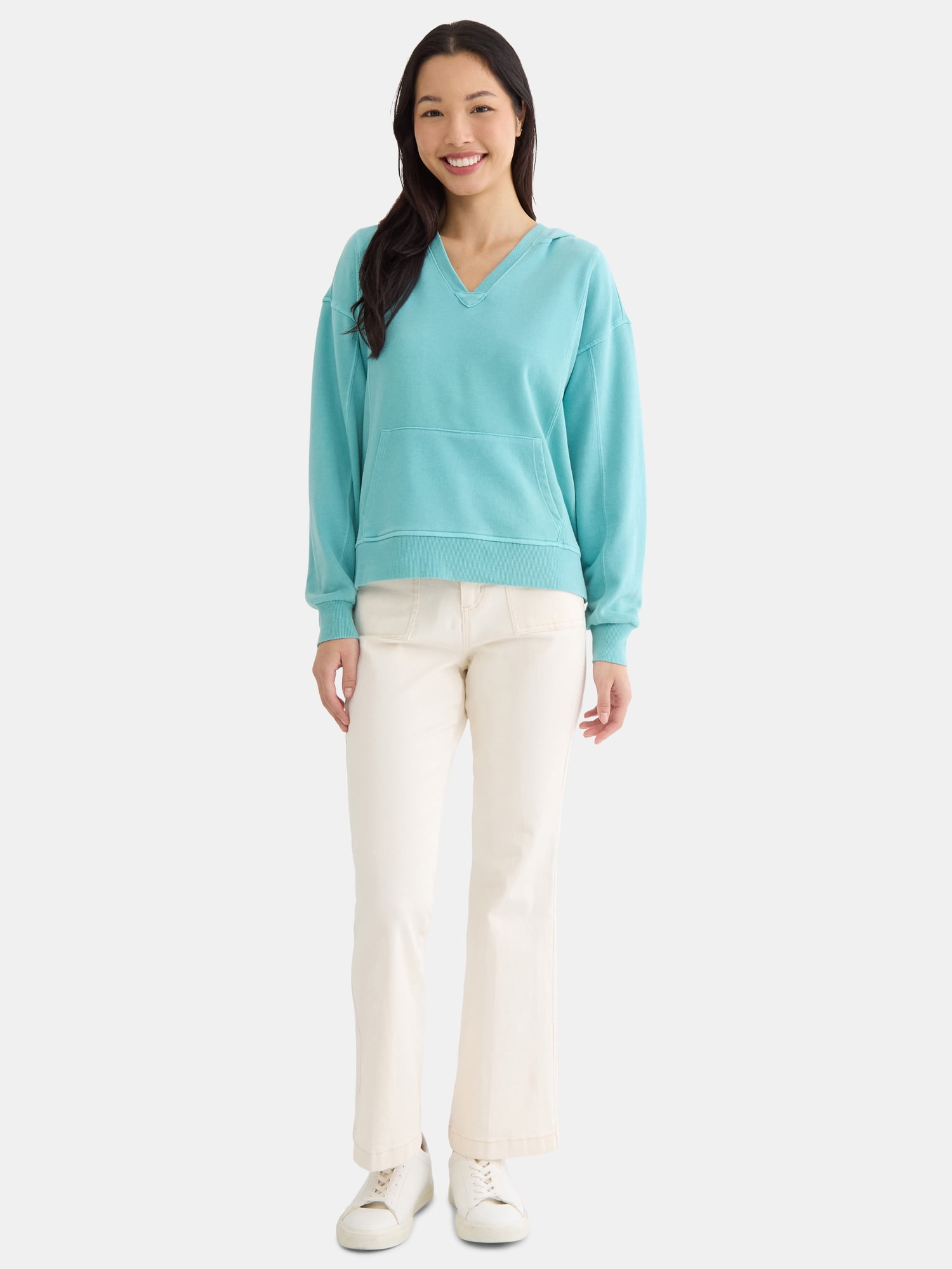 Time and Tru Women's Split Neck Hoodie, Sizes XS-XXXL