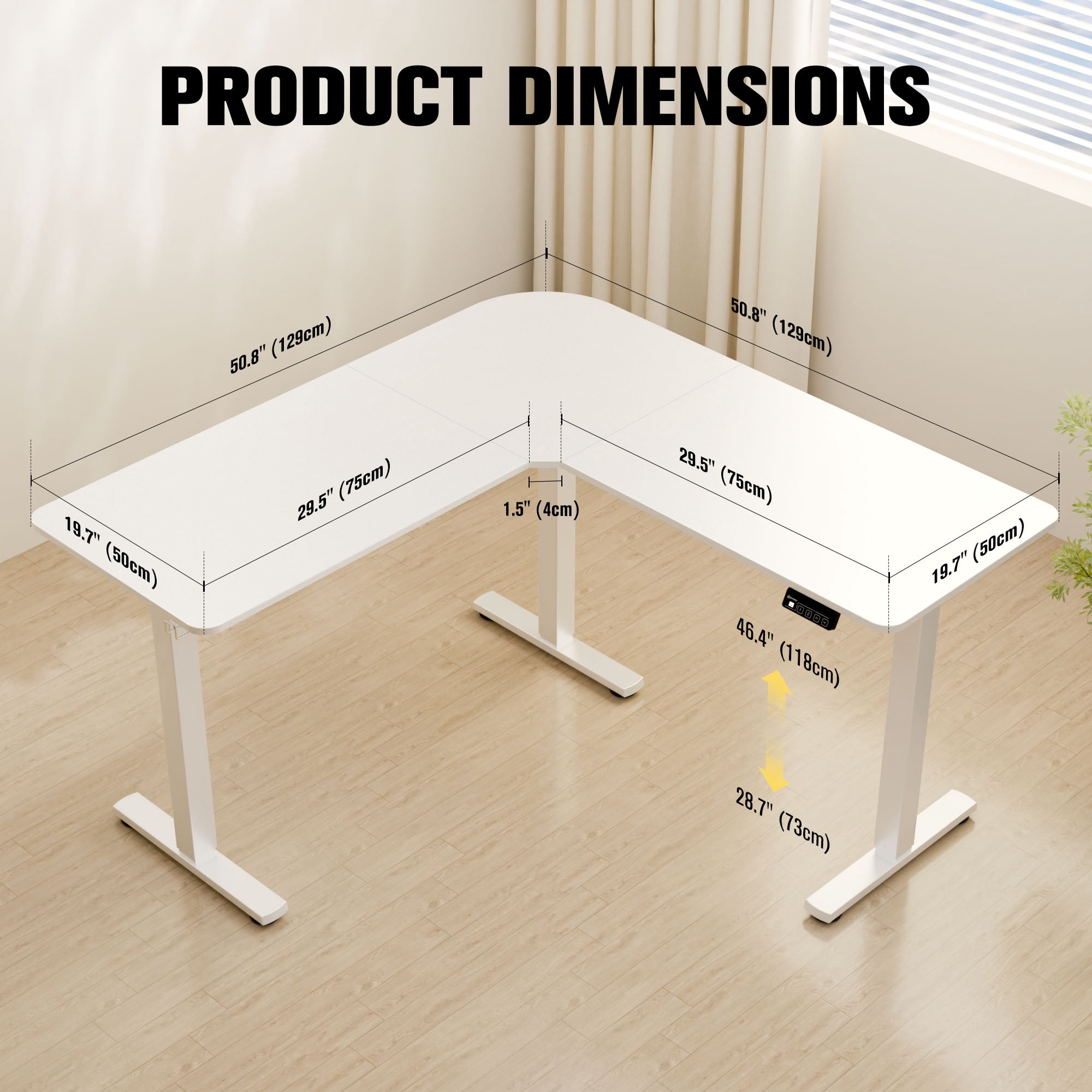 Ergomaker  L-Shaped Electric  Standing Desk  50.8 x 50.8 inches Height Adjustable Corner White Table  for Adult