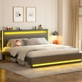 FETON King Size Bed Frame, LED Bed Frame with Upholstered Headboard