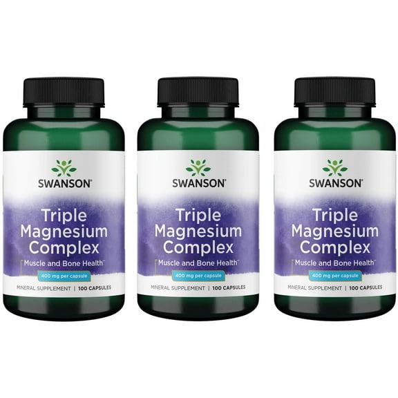 Swanson Triple Magnesium Complex - Mineral Supplement - Natural Support - Featuring Citrate, Oxide & Aspartate - (100 Capsules, 400mg Each, ) (3 Pack)