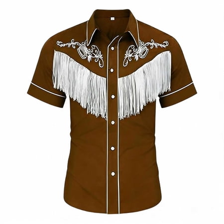 Lullu Boys Cowboy Short Sleeve Fringe Shirt Stylish Western Button Down Shirt Sizes 6-15