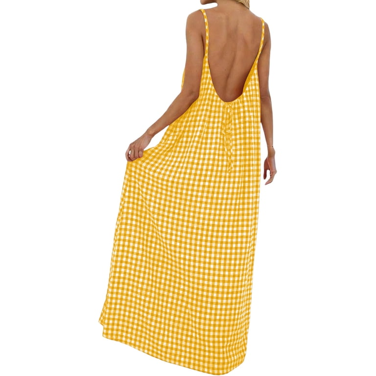 Women's Linen Boho Maxi A-Line Dress Spaghetti Strap Backless Gingham Check Plaid Sundress Flowy High Waist Summer Beach Holiday Wedding Guest Party Long Dress - Walmart.com Women's Linen Boho Maxi A-Line Dress Spaghetti Strap Backless Gingham Check Plaid Sundress Flowy High Waist Summer Beach Holiday Wedding Guest Party Long Dress - Walmart.com