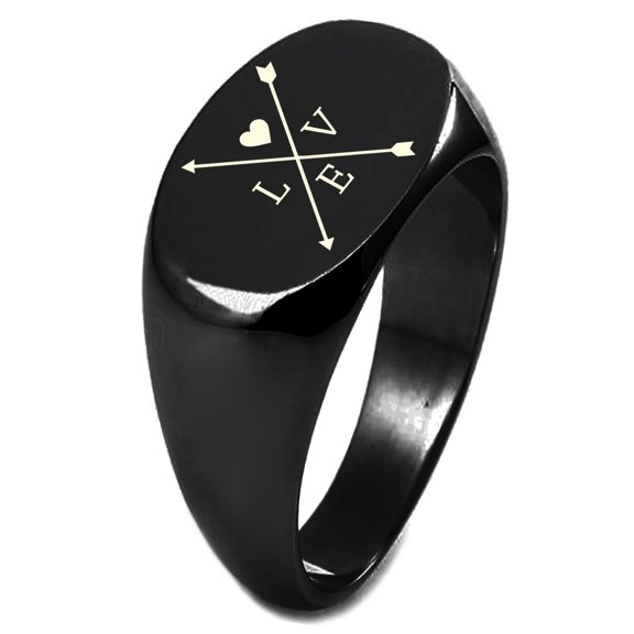Sterling Silver Heart Love Arrow Compass Engraved Oval Flat Top Polished Ring
