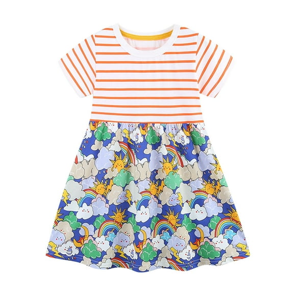 Odeerbi Vestido de Manga Corta Con Estampado de Dibujos Animados Para Niñas Vestido de Manga Corta Con Estampado de Dibujos Animados Para Niñas