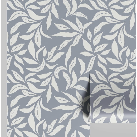 S4Sassy Peel and Stick Wall Covering, Leaf Print Removable Walls Wrap - Gray Instant Wall Makeover Mural for Bathroom, Laundry Room, Closet Interior - Self-Adhesive Wallpaper Vinyl - 25"x120"