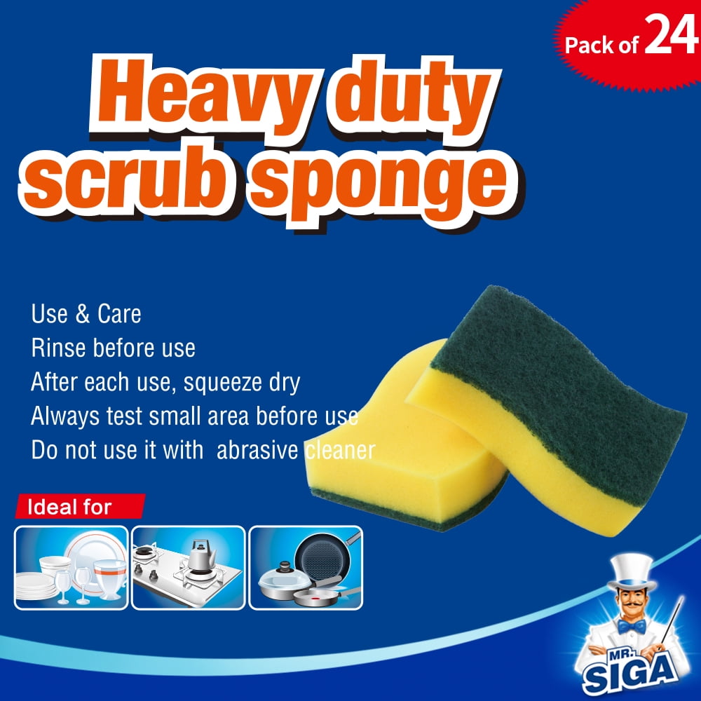 MR.SIGA Heavy Duty Scrub Sponge Pack of 12 4.3 x 2.8 x 1.2 Size:11 x 7 x 3 cm 