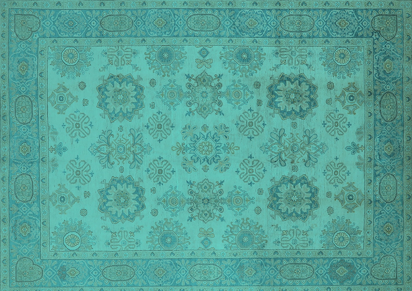 Ahgly Company Machine Washable Indoor Rectangle Oriental Turquoise Blue ...