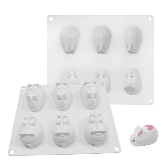JDH silicone 6 Cavity 3D Rabbit Shape Silicone Baking Mold DIY Mousse Cake Pudding Jelly Dessert Fondant Cheesecake Candy Molds(Big size,White)