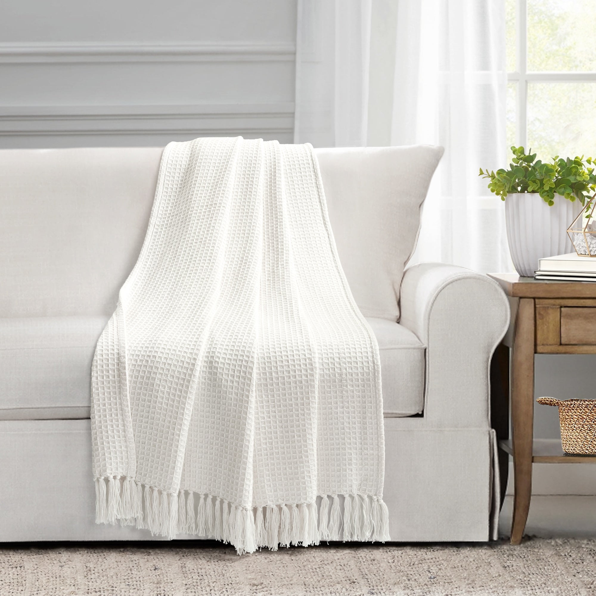 Lush Decor Waffle Cotton Knit Throw White Single 50X60 - Walmart.com