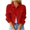 thumbnail image 2 of Jackets for Women Jackets for Women Trendy Women's Vintage Lapel Button Down Denim Jacket - Long Sleeve Distressed Crop Pocket, Teen Girls Fall Winter Coat, 2 of 6