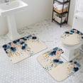 thumbnail image 3 of Spring Flowers Bathroom Rugs Set Vintage Watercolor Pink Blue Floral Gold Leaf Linen Texture Non Slip Absorbent Bath Mats 3 Piece Set, U-Shaped Floor Mat, Toilet Seat Cover Large Size, 3 of 9