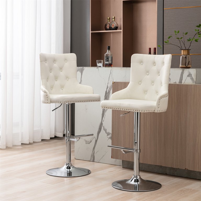 Set of 2 Swivel Velvet Barstools with Adjusatble Seat Height