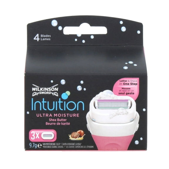 Wilkinson by Schick Intuition Ultra Moisture Shea Butter Refill Blade Cartridges, 3 Count + Makeup Blender Stick, 12 Pcs