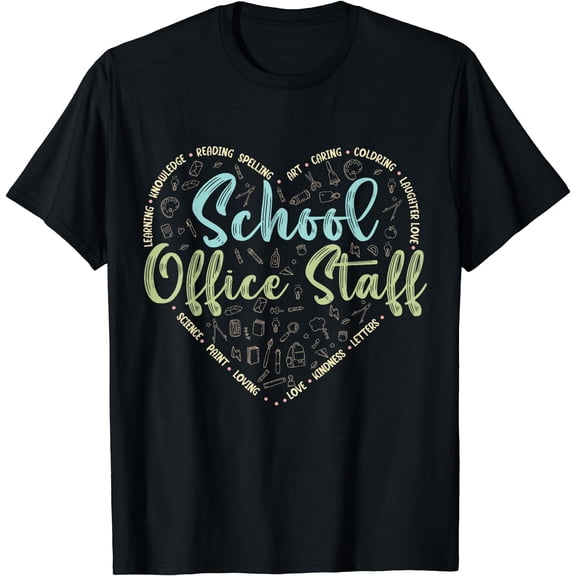 School Office Staff Heart Secretary Funny Back To School T-Shirt Black Small