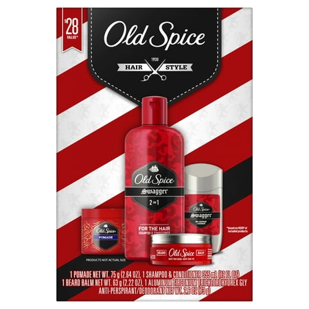 ($28 Value) Old Spice Swagger 4-Piece Gift Set with Deodorant, 2 in 1 Shampoo, Pomade and Beard Balm