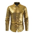 thumbnail image 3 of Shiny Metallic Shirt for Men Long Sleeve Button Down Collared Dress Shirt Stage Performance Dancewear Wedding Party, 3 of 6