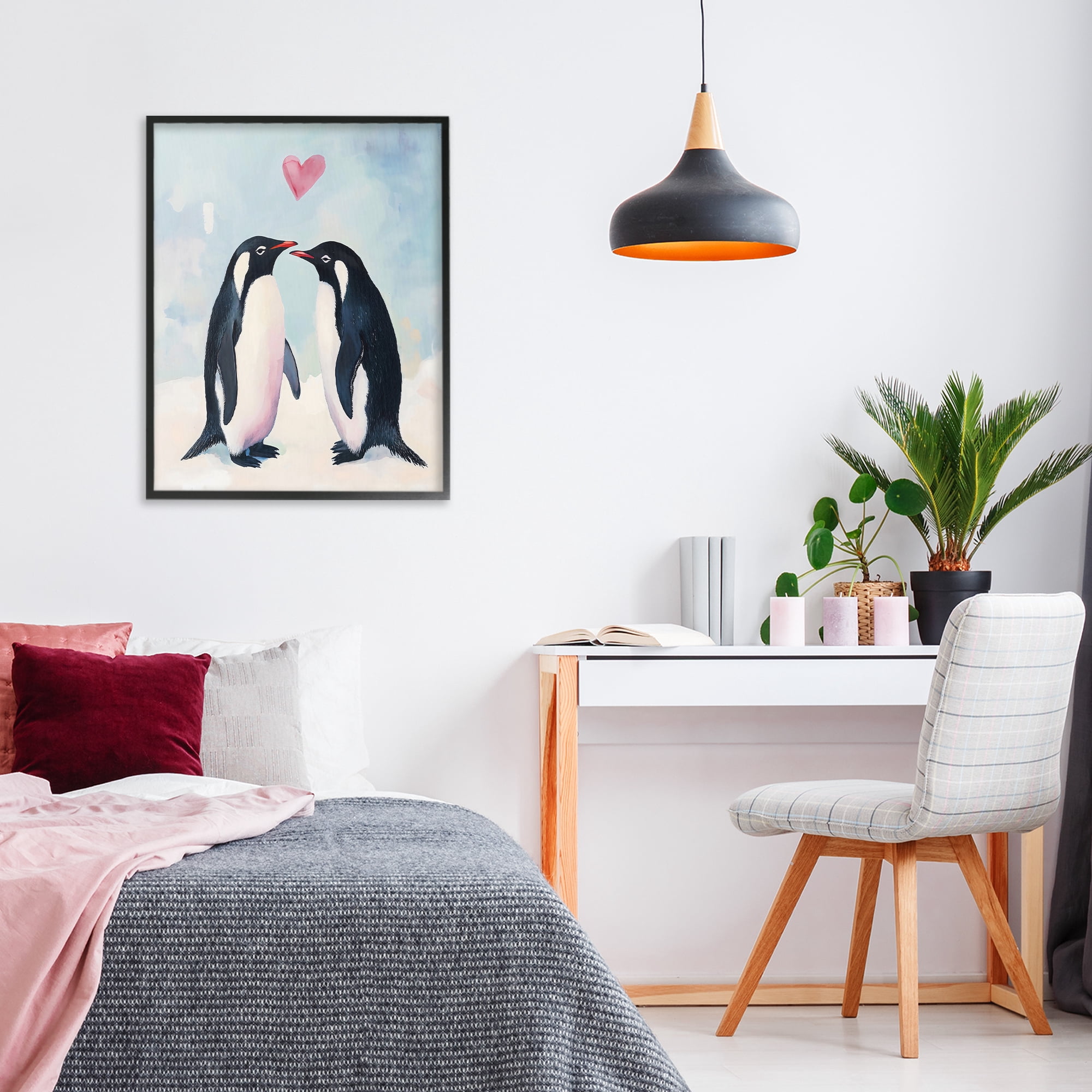 Stupell Industries Penguin Love with Heart Black Framed Giclee Art, design by The Prints Vibe