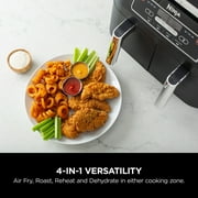 Ninja Foodi 4-in-1 Air Fryer, 8-Qt 2-Basket DualZone FlexBasket, DualZone Technology, 4 Functions, Smart Finish Cook 2 Foods 2 Ways, DZ100 Black