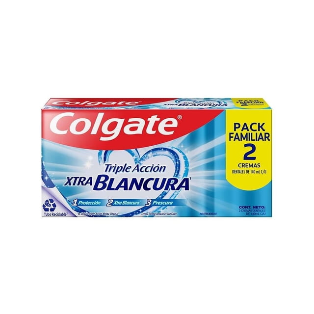 Pasta dental Colgate Triple Acción xtra blancura pack familiar 2 piezas de 140 ml c/u