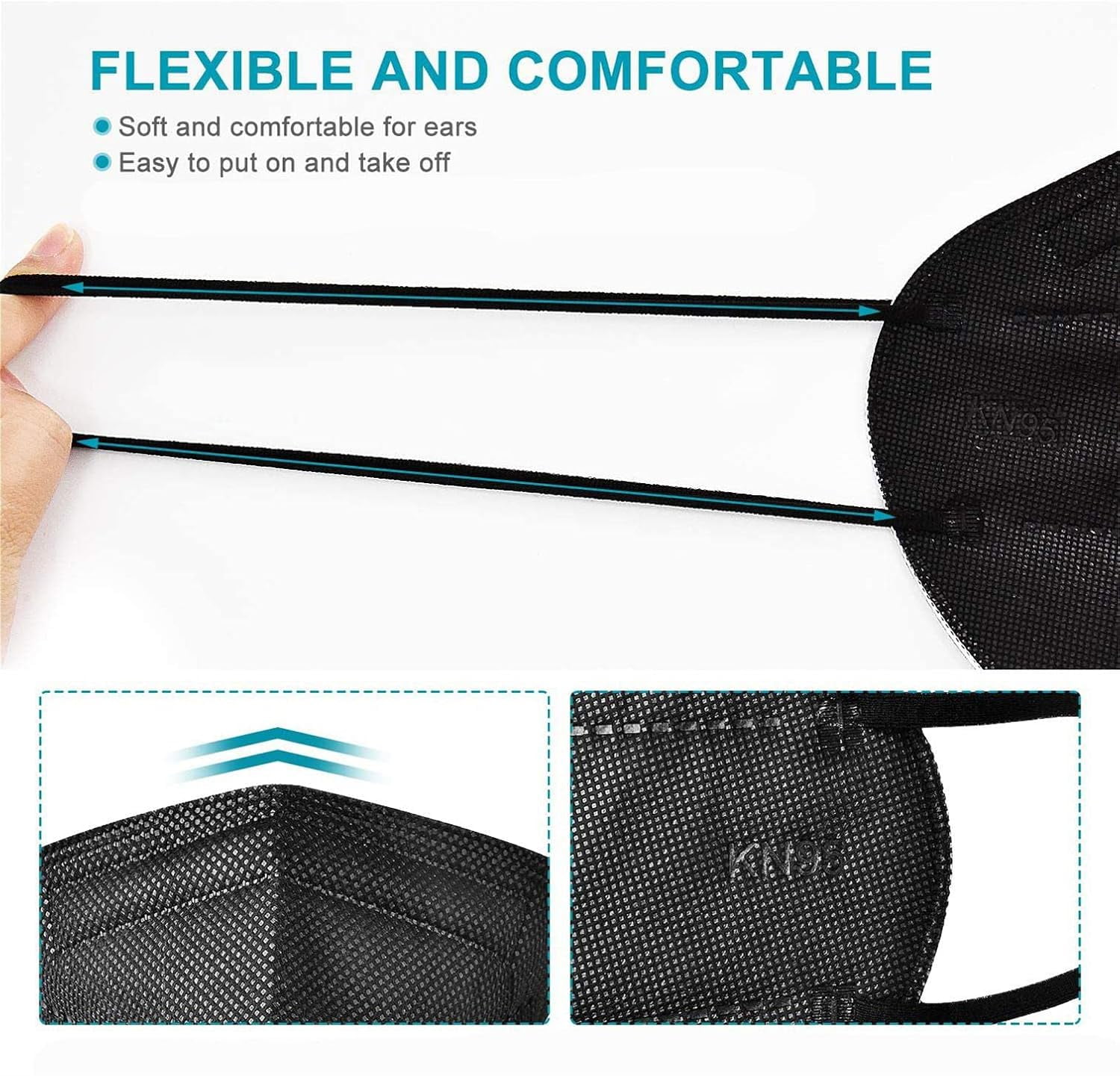 50pcs KN95 Face Mask Black 5 Layer Cup Dust Safety Masks Filter Efficiency≥95% Breathable Elastic Ear Loops Black Masks