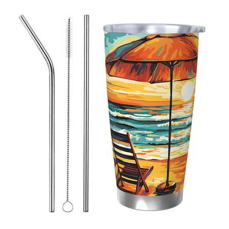 

Coaee Beach Umbrella Sunset for 20oz Insulated Kettle Water Bottle For Running Hiking Cycling Climbing Men S Woman Insulated Water Bottle-Straw Three-piece Set
