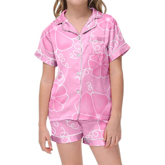 BOOMNY Baby Girls 2 Peice Pajamas Sets Floral Graphic Short Sleeve Buttons Sleepwear Tops Shorts Pjs Set for Kids Cozy Loungewear Homewear