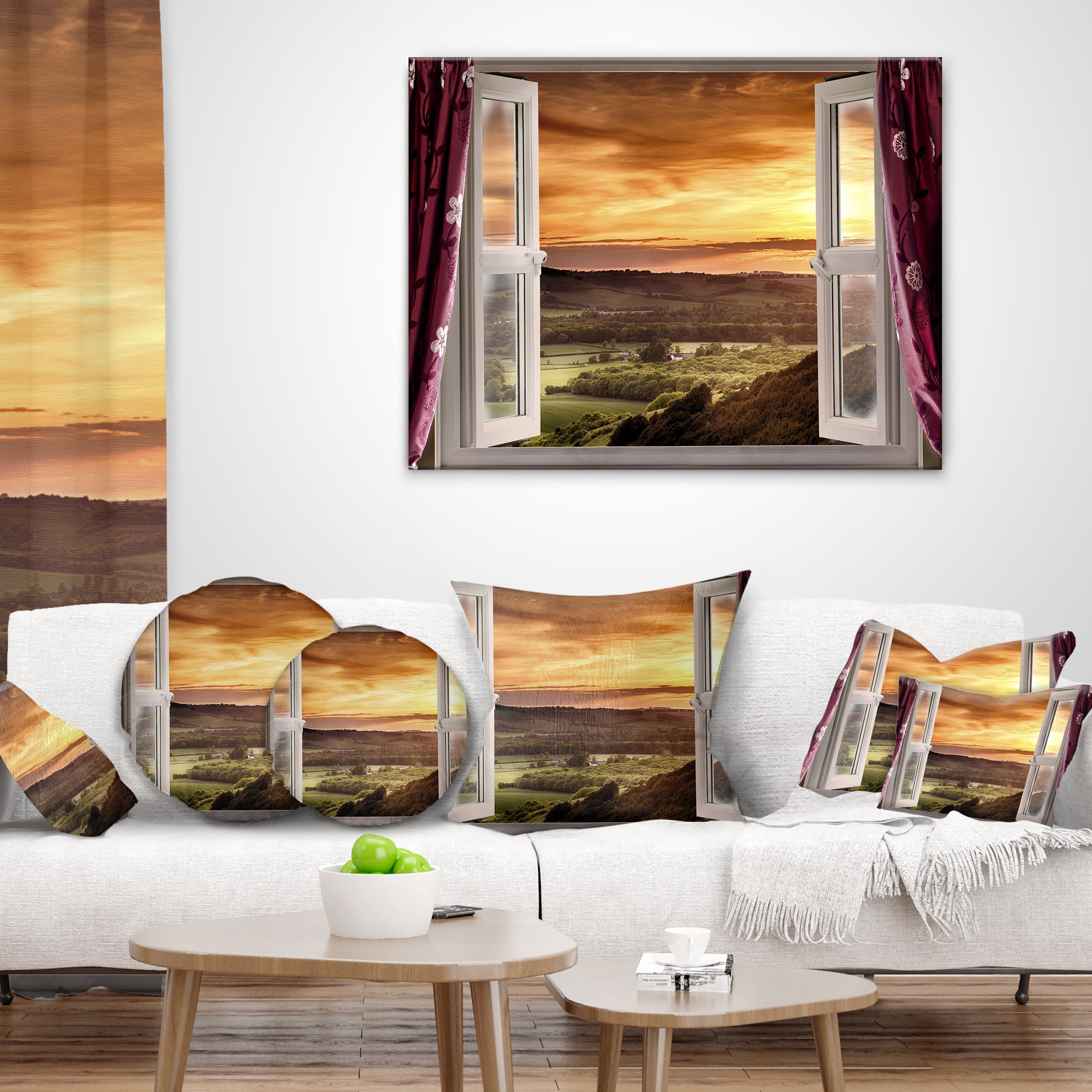 Designart Open Window to Rural Landscape - Contemporary Throw Pillow - 12x20