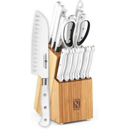 

Cook N Home 15-Piece Knife Set with Bamboo Storage Block Stainless Steel white