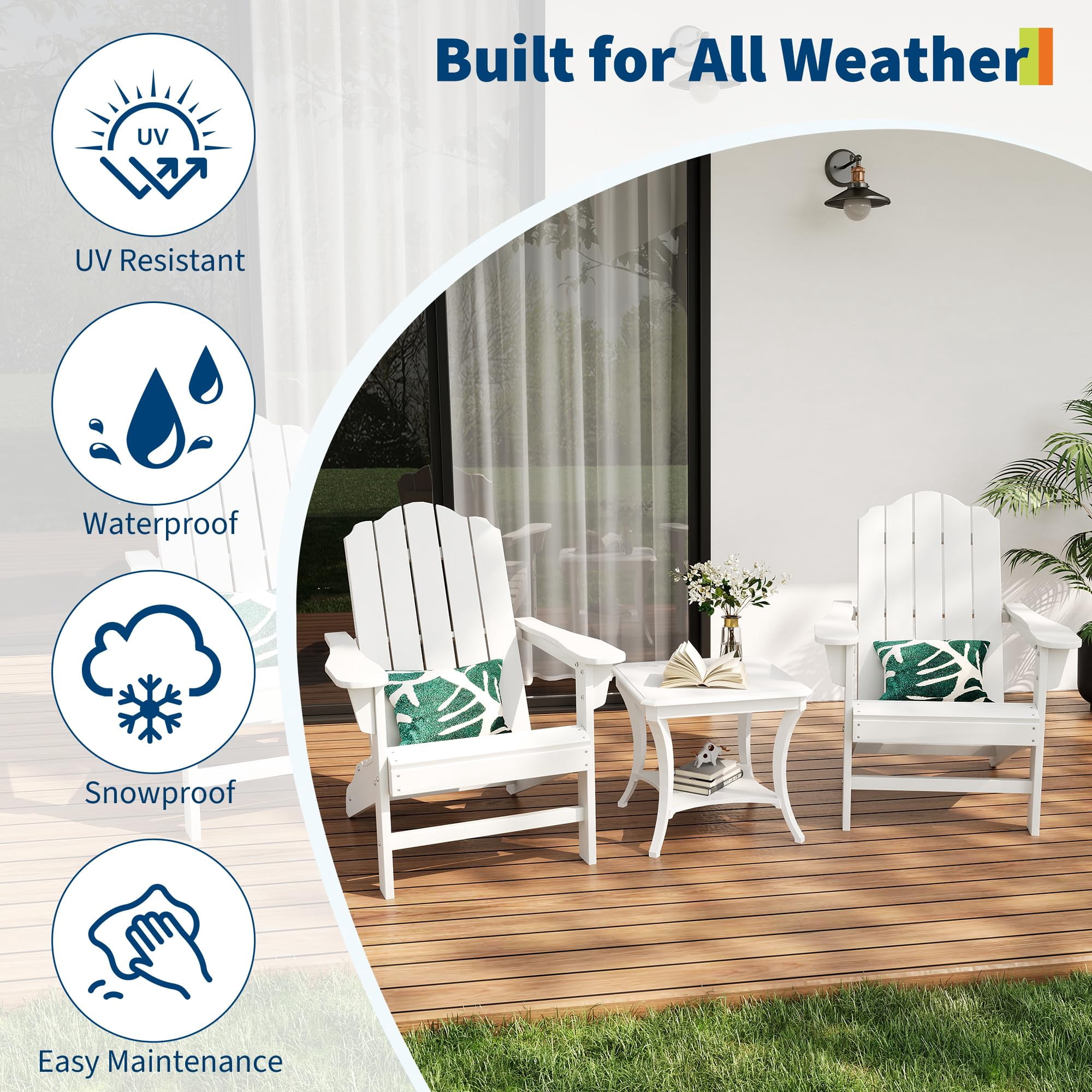 Adirondack Chair for Patio, HDPE Outdoor Adirondack Chairs with Wood Grain Texture, Weather Resistant Plastic Lawn Chair for Garden Backyard Deck Fire Pit Poolside, Heavy Duty Outdoor Seating