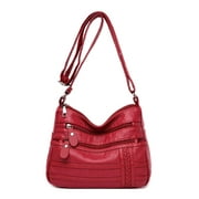 yilovego Fashion Messenger Bag Women PU Leather Soft Purse Shoulder Handbag (Red)