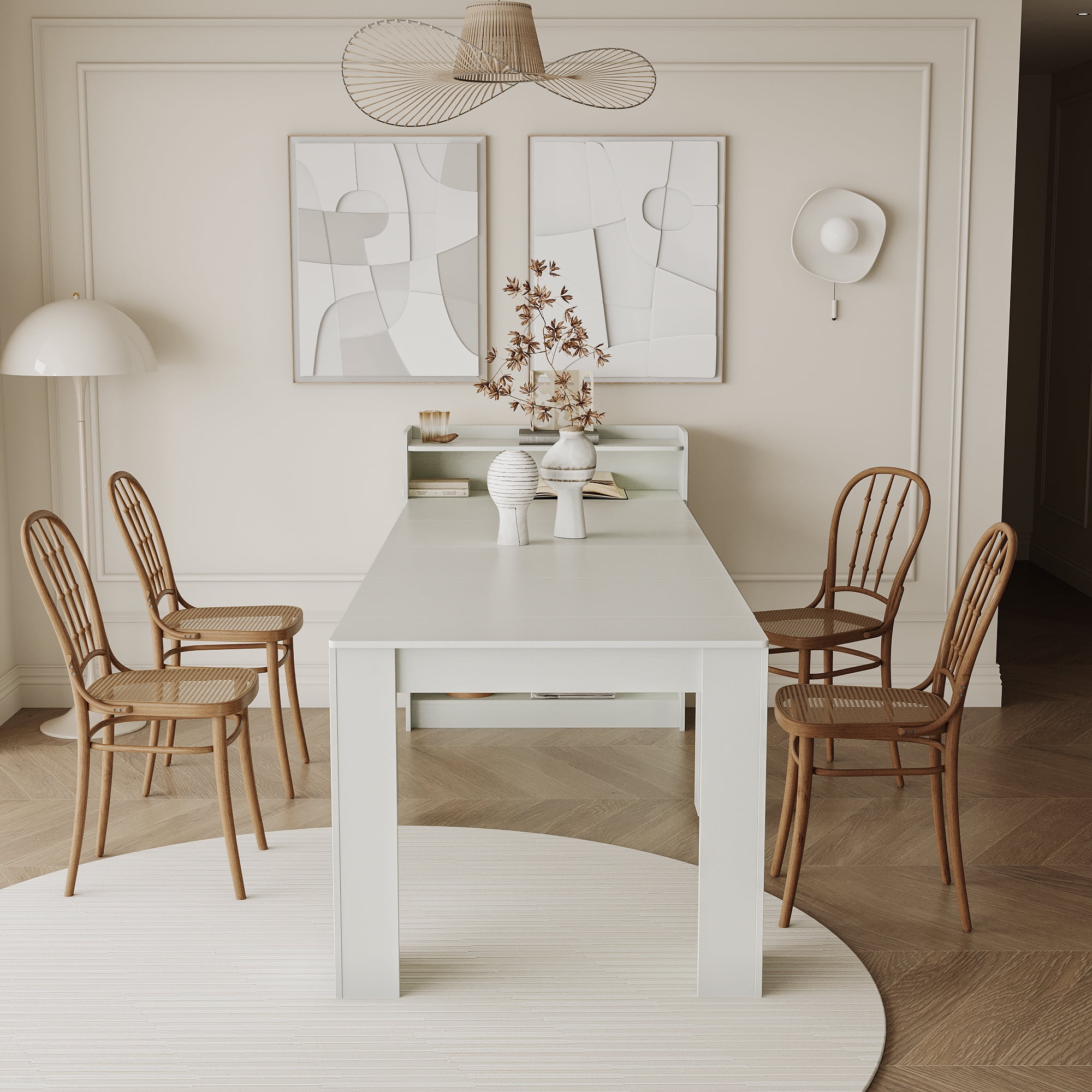 Extendable Dining Table with Storage, White