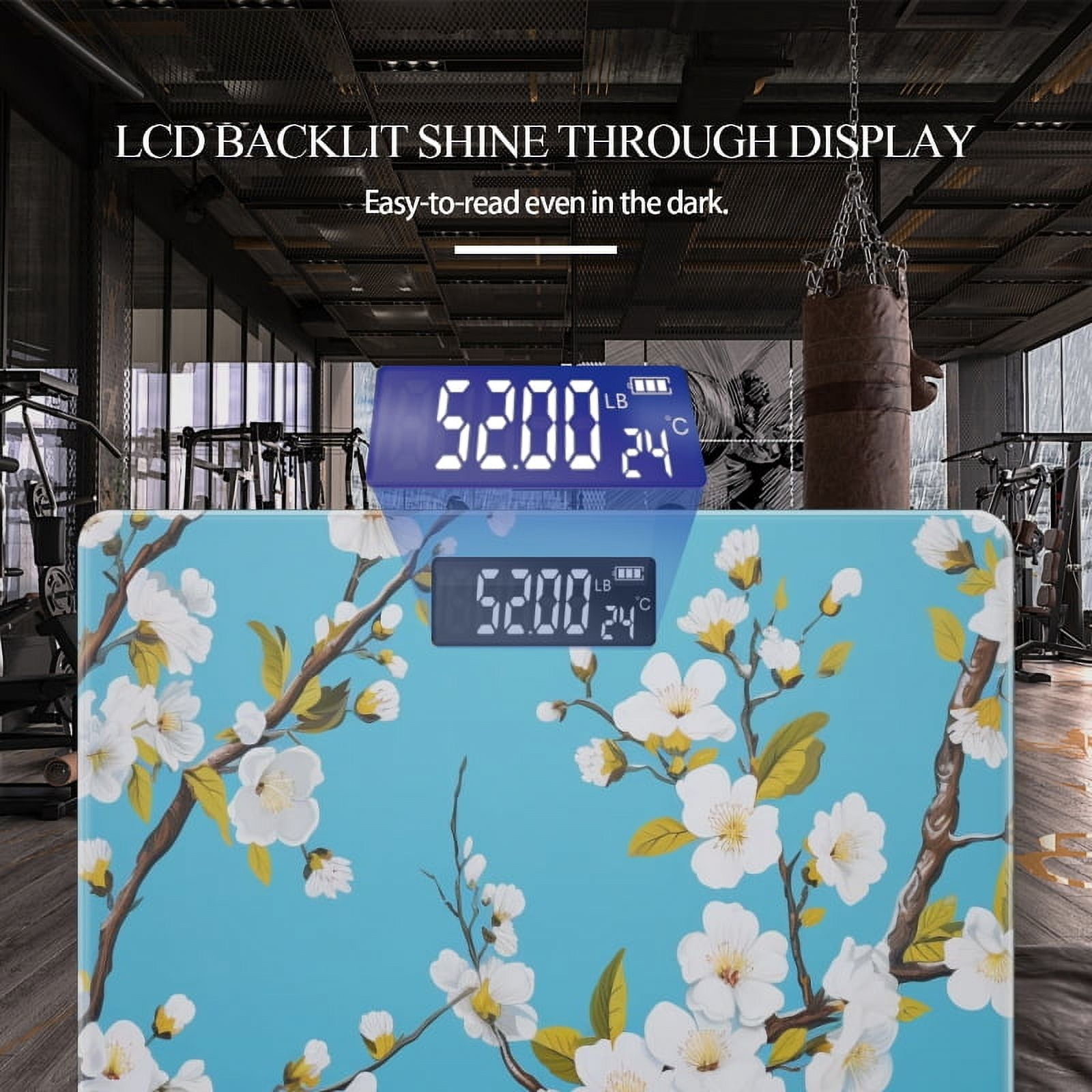 Bathroom Scale, Highly Accurate Digital Body Scale,Precisely Measures Weight up to 400 lbs-Hand-Painted White Flowers On Cherry Tree Branches