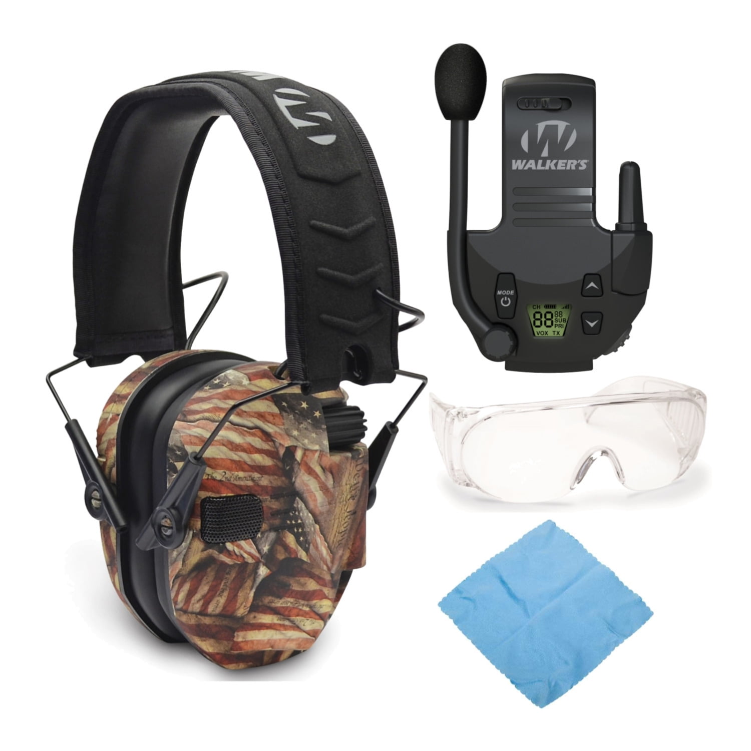 Walkers Razor Slim Electronic Shooting Muff (American Flag) Bundle