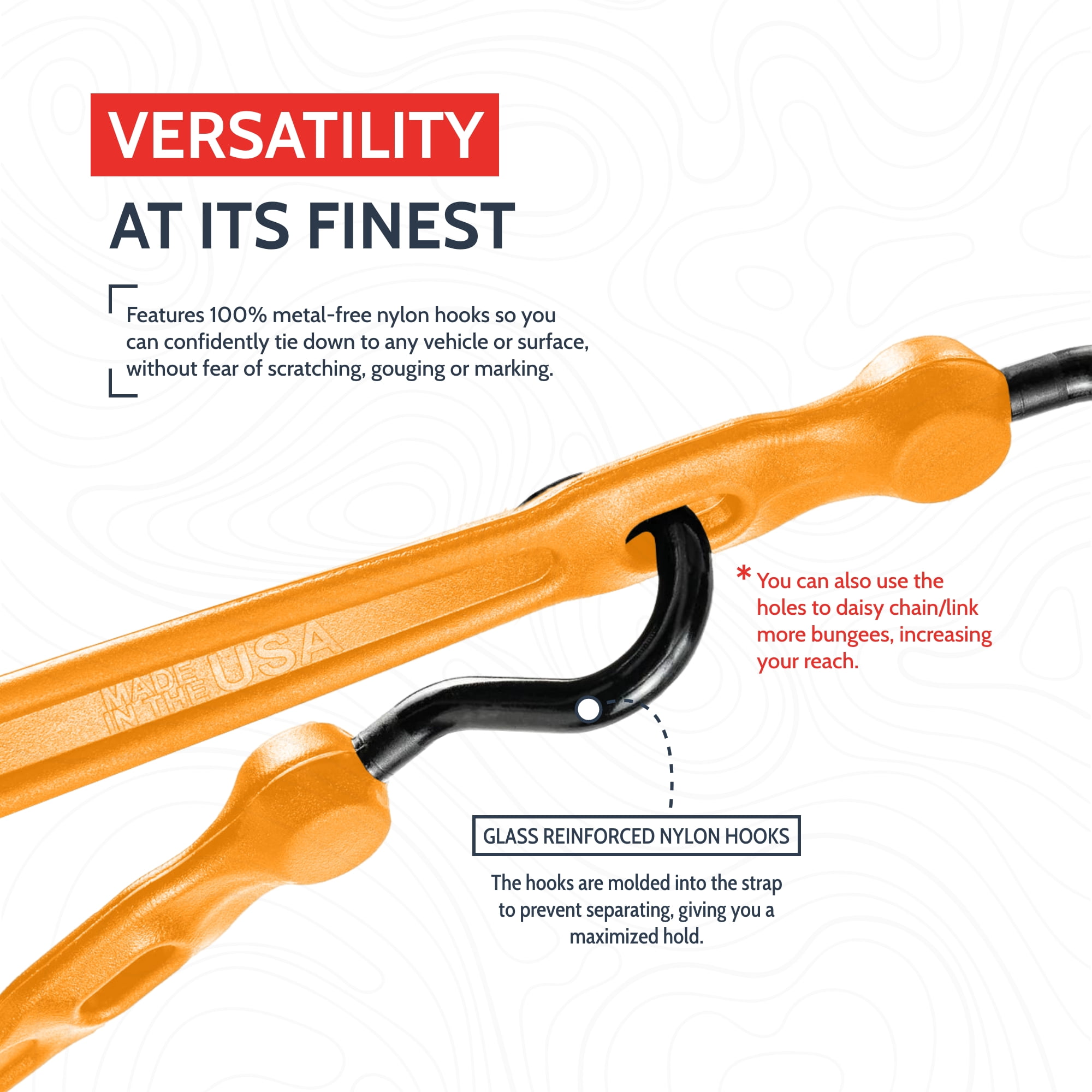 (8 pack) The Perfect Bungee 36” Adjust-A-Strap Poly Bungee Strap, 2X Stretch, UV Resistant, Orange, 4PK
