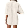 thumbnail image 4 of Women's Casual Solid Color Elbow Length Half Sleeve Button Short Sleeved Turndown Collar Blouse Tops/shirt, 4 of 6